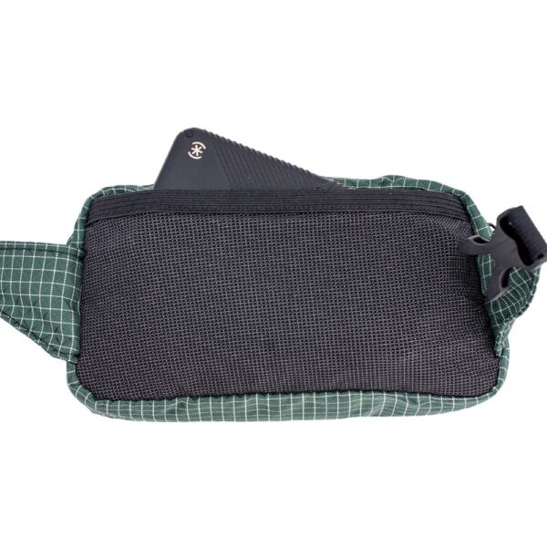 ULA Robic Spare Tire Waist Pack: Back View Showing Phone in Hind Stretch Mesh Pocket with Elastic Top